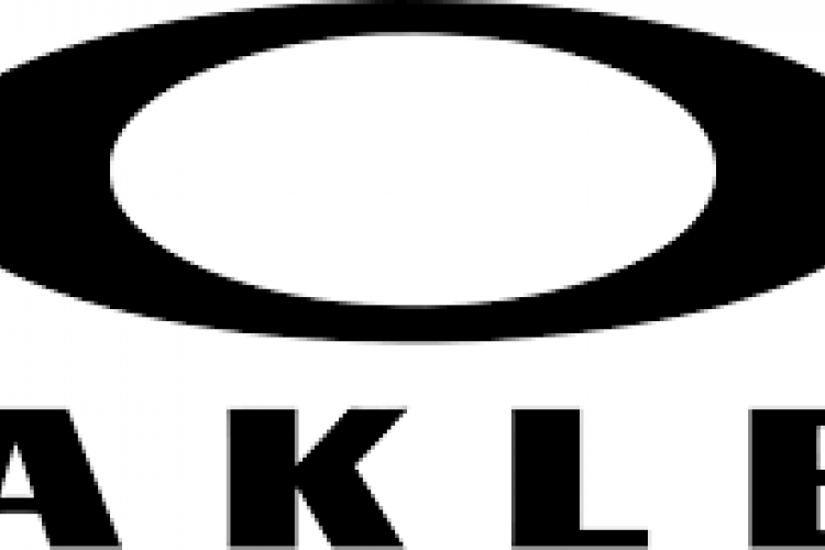 The logo of the brand oakley, a skiing and snowboarding outerwear and glasses company. 